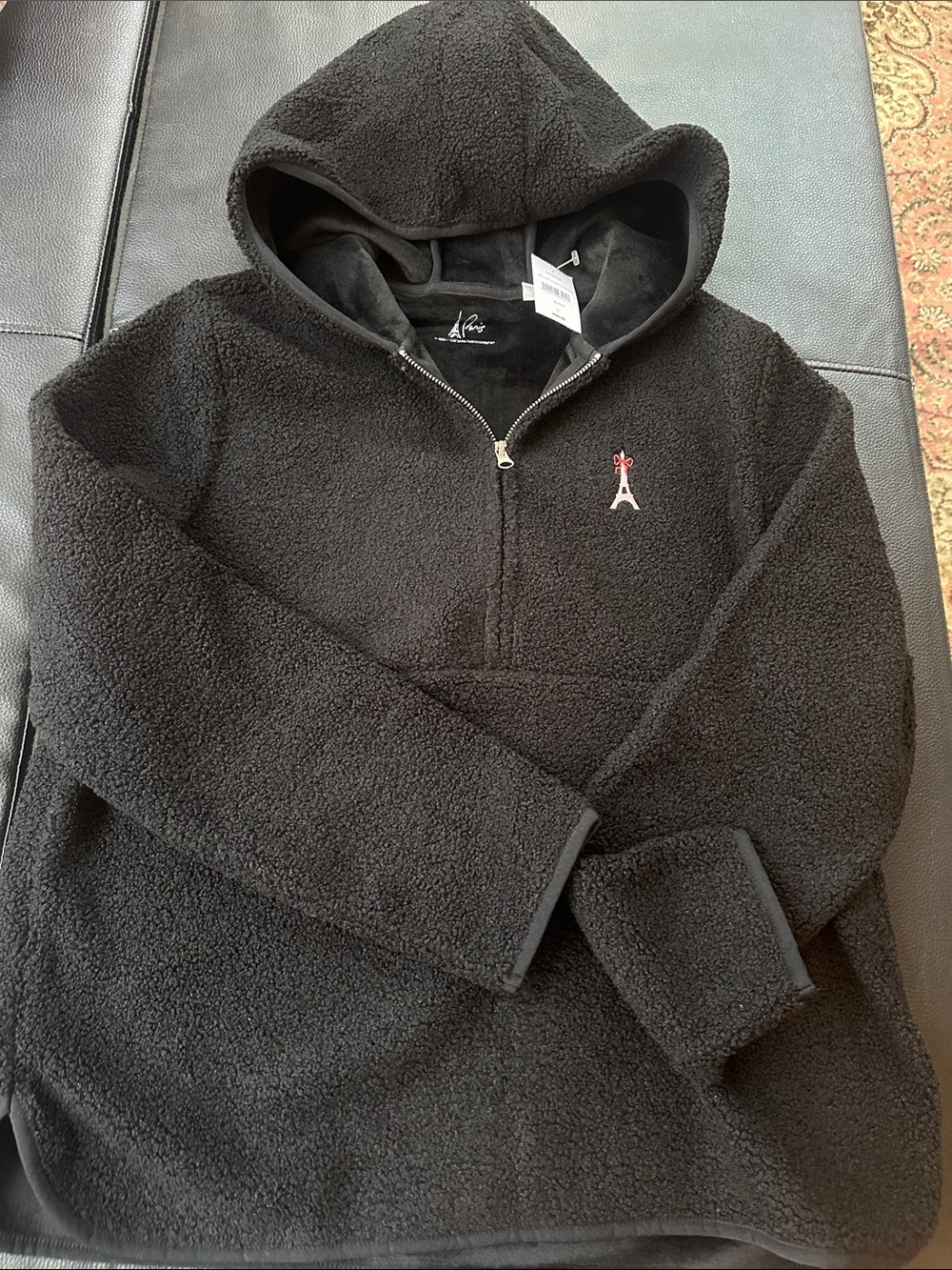 Women’s Black Sherpa Half-Zip Hoodie Sweater